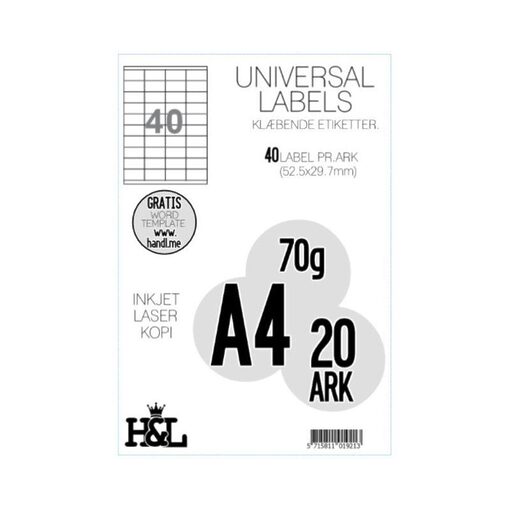 Labels,H&L 40 label pr.A4 ark