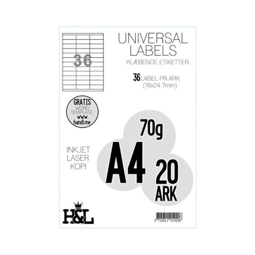 Labels,H&L 36 label pr. A4 ark