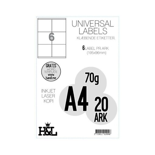 Labels,H&L 6 label pr. A4 ark