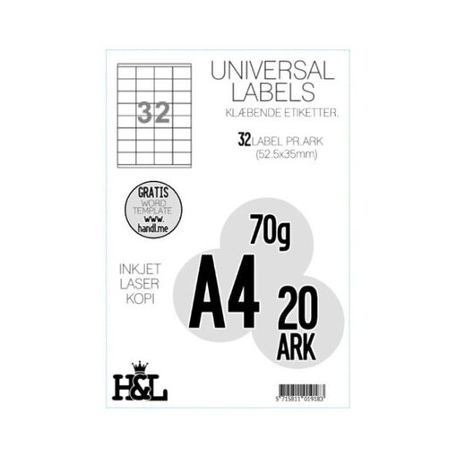 Labels,H&L 32 label pr. A4 ark