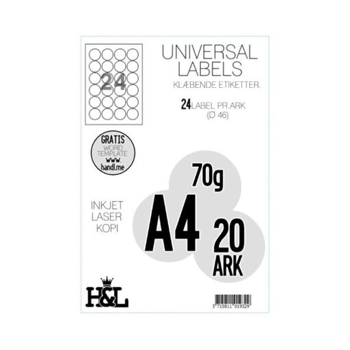 Labels,H&L 24 label pr. A4 ark Rund