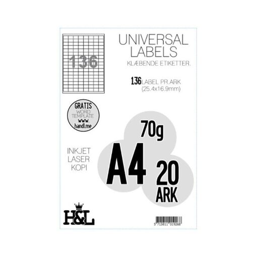 Labels,H&L 136 label pr. A4 ark