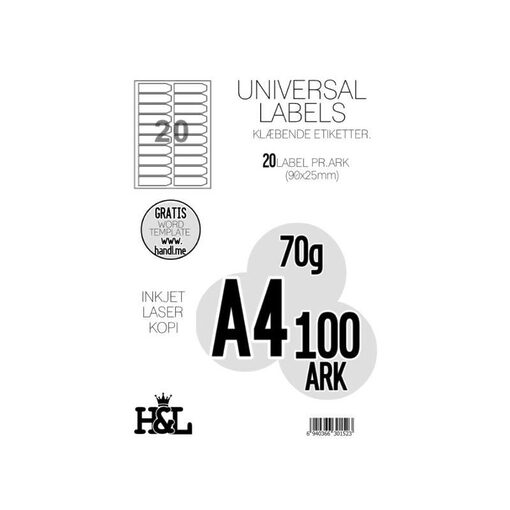 Labels,H&L 20labels pr.A4 ark "Fisk"