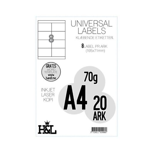 Labels,H&L 8 label pr. A4 ark