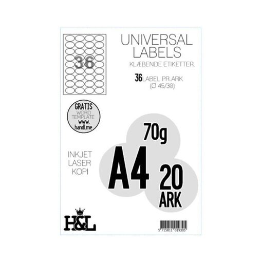 Labels,H&L 36 label pr.A4 ark Oval