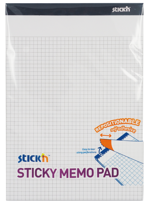 Sticky Memo 254x178 50 Blad Kvardrede Hvid