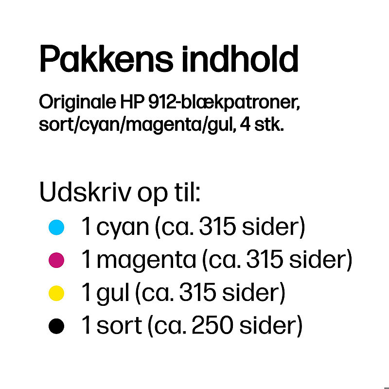 HP Originale 912-blækpatroner, sort/cyan/magenta/gul, 4 stk. - Billede 3