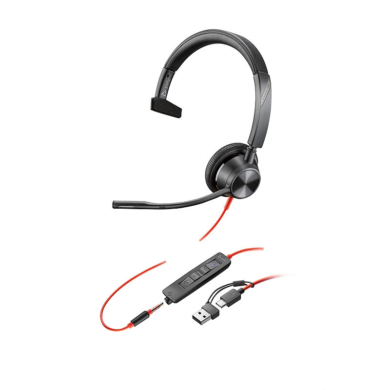 HP Poly Blackwire 3315 Monaural Microsoft Teams Certified USB-C Headset +3.5mm Plug +USB-C/A Adapter - Billede 4