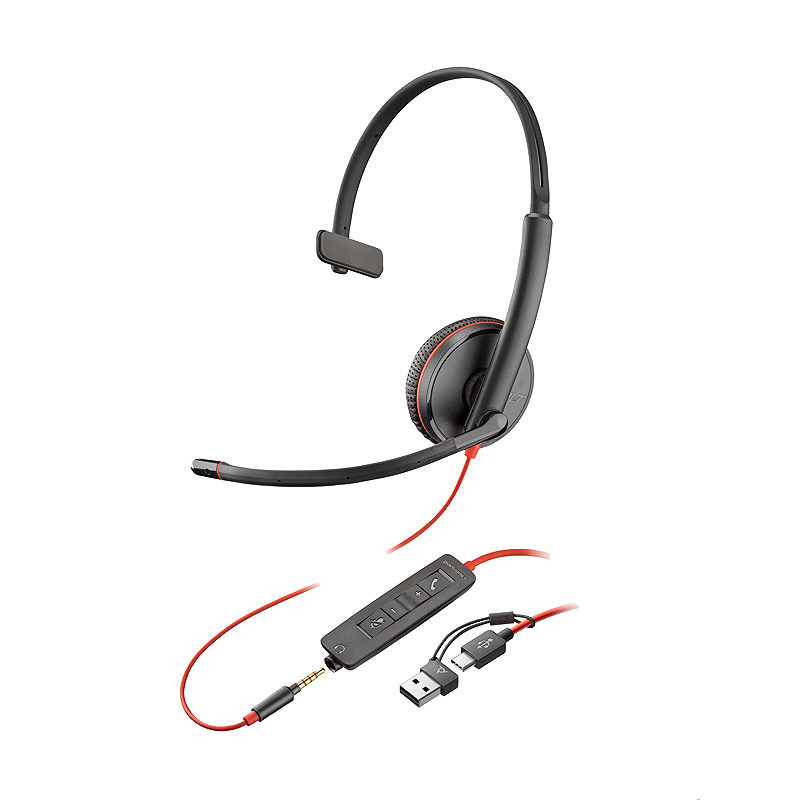 HP Poly Blackwire 3215 USB-C-monoheadset + 3,5 mm stik +USB-C/A-adapter (bulk)