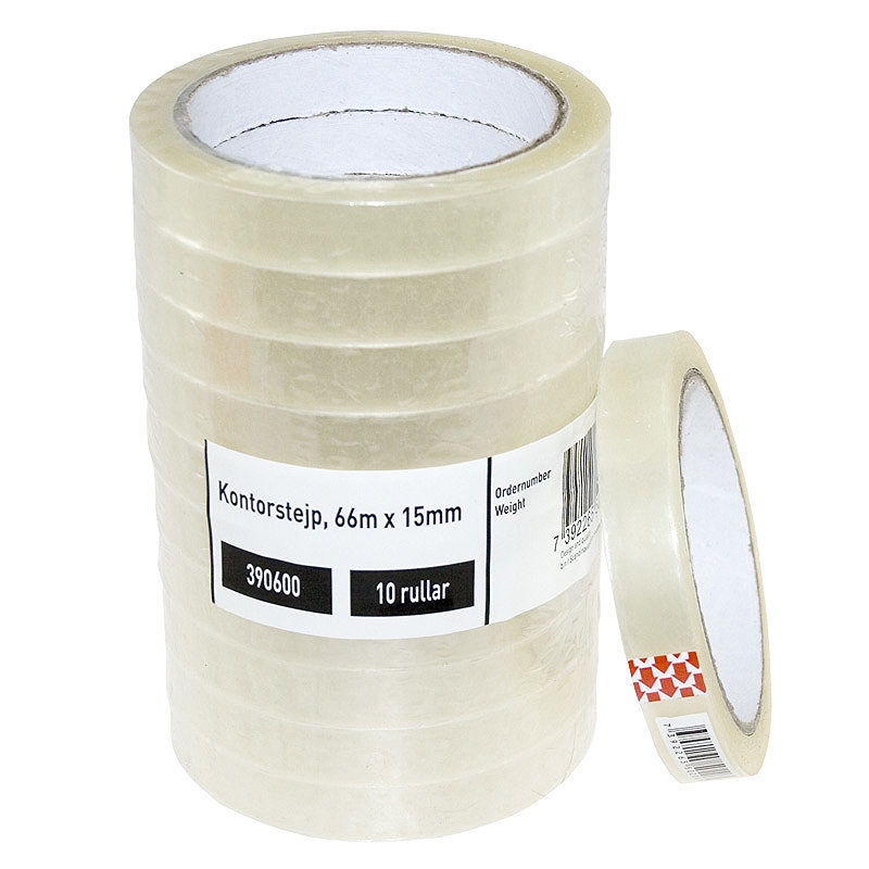 Kontortape 66m x 15mm PP - Billede 2