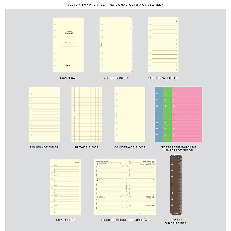 Filofax Malden Systemkalender Personal Compact Zip Ochre
