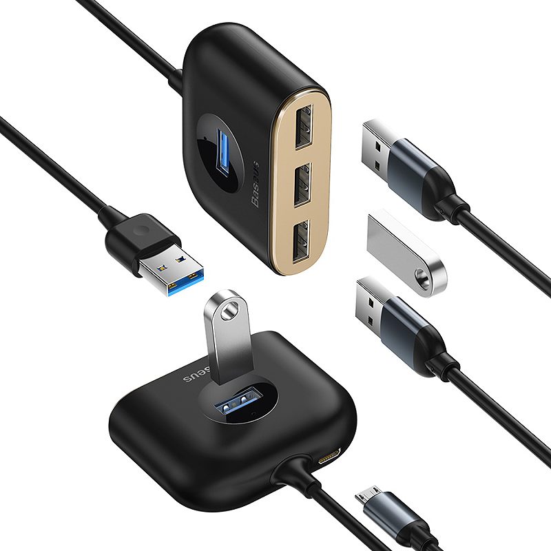 Alternative view of Baseus adapter HUB Square USB 3.0 to 4x USB black