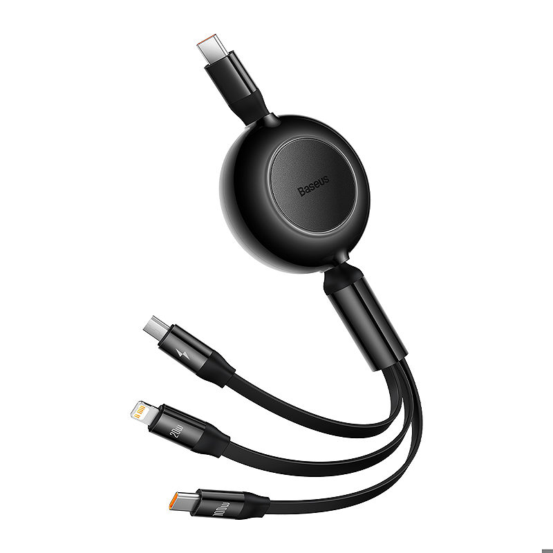 Alternative view of Baseus cable Bright Mirror 2 3w1 USB - micro USB + Lightning + USB-C 1,1m 100W black retractable