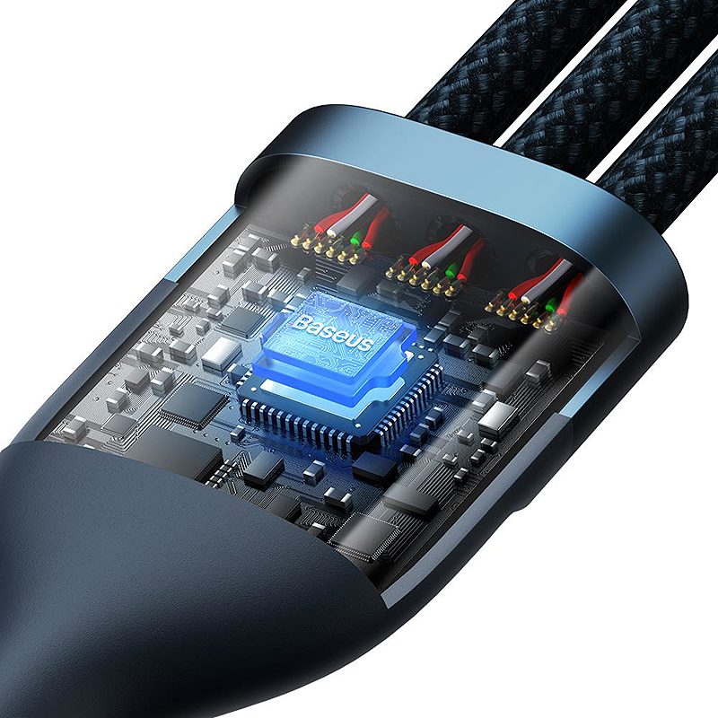 Baseus cable 3in1 Flash II USB - micro USB + Lightning + USB-C 1,2m 3,5A blue 66W - Billede 4
