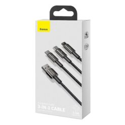 Alternative view of Baseus cable 3in1 Tungsten USB - micro USB + Lightning + USB-C 1,5m 3,5A black