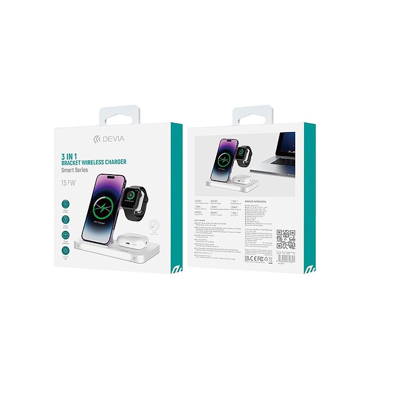 Alternative view of Devia wireless charger 3in1 Smart 15W white with lamp