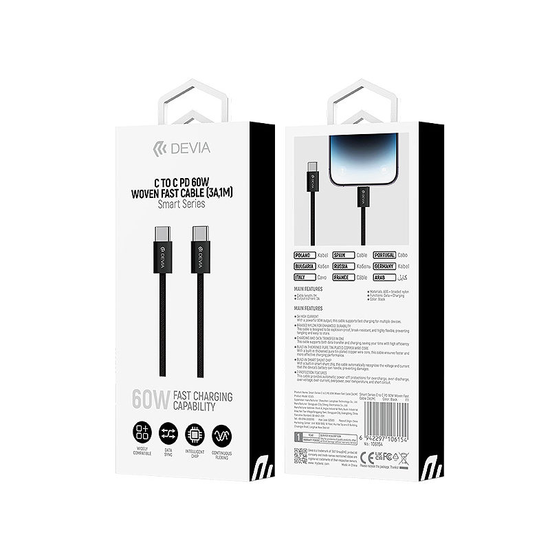 Devia cable Smart EC325 PD USB-C - USB-C 1,0 m 60W 3A black