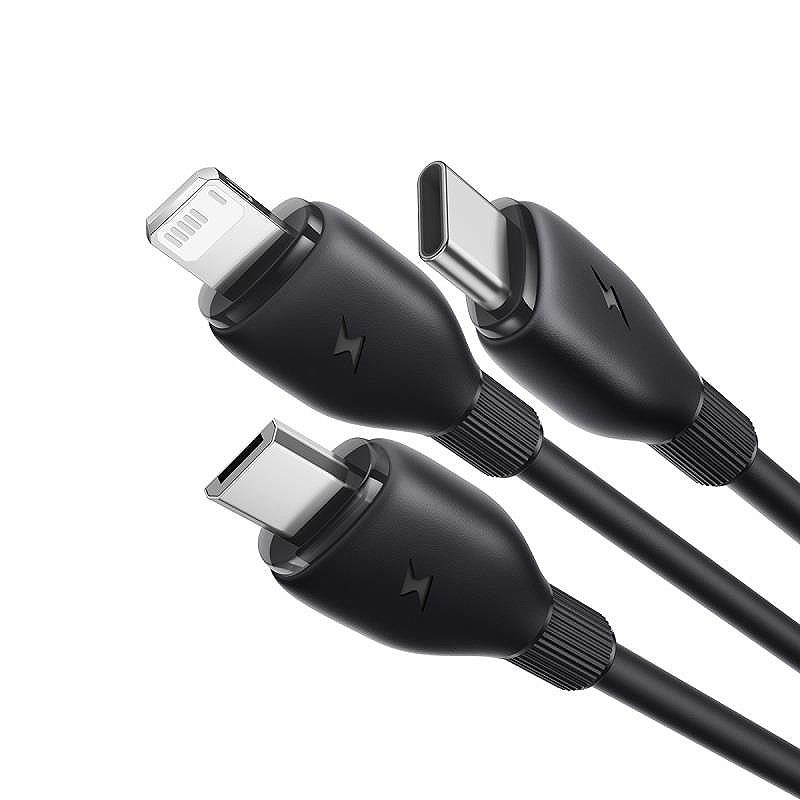 Alternative view of Baseus Ultra-Fast One-for-Three Fast Charging Cable USB-A to M+L+C 3.5A 0.8m Cosmic Black