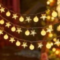 LED GARLAND 1,5M  (10 LED LAMPS) USB BALCONY STARS + BALLS WARM WHITE