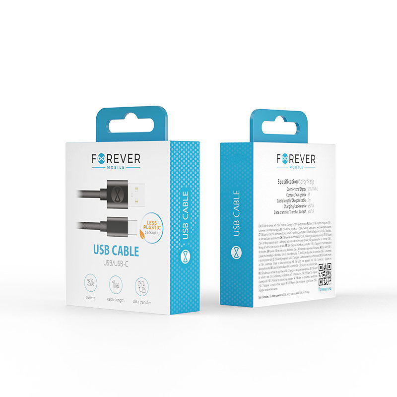 Alternative view of Forever cable USB - USB-C 1,0 m 3A black