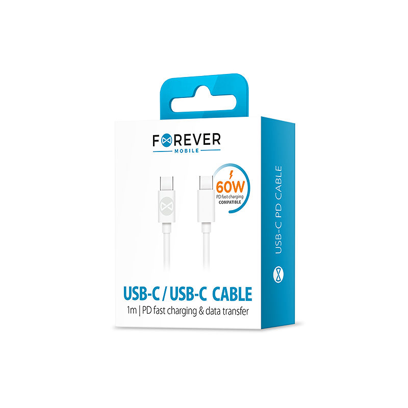 Alternative view of Forever cable USB-C - USB-C 1,0 m 60W white