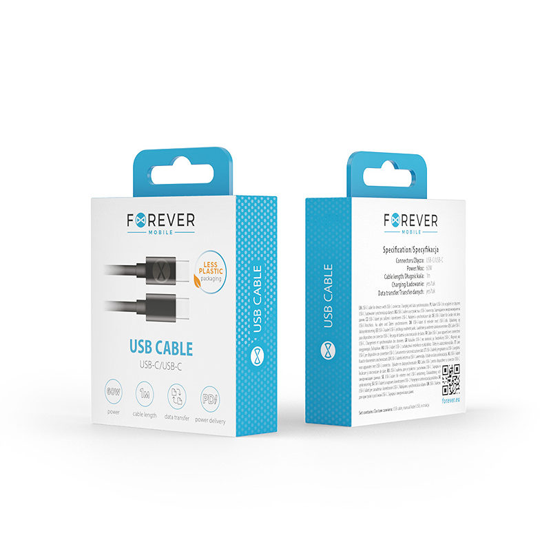 Alternative view of Forever cable USB-C - USB-C 1,0 m 60W black