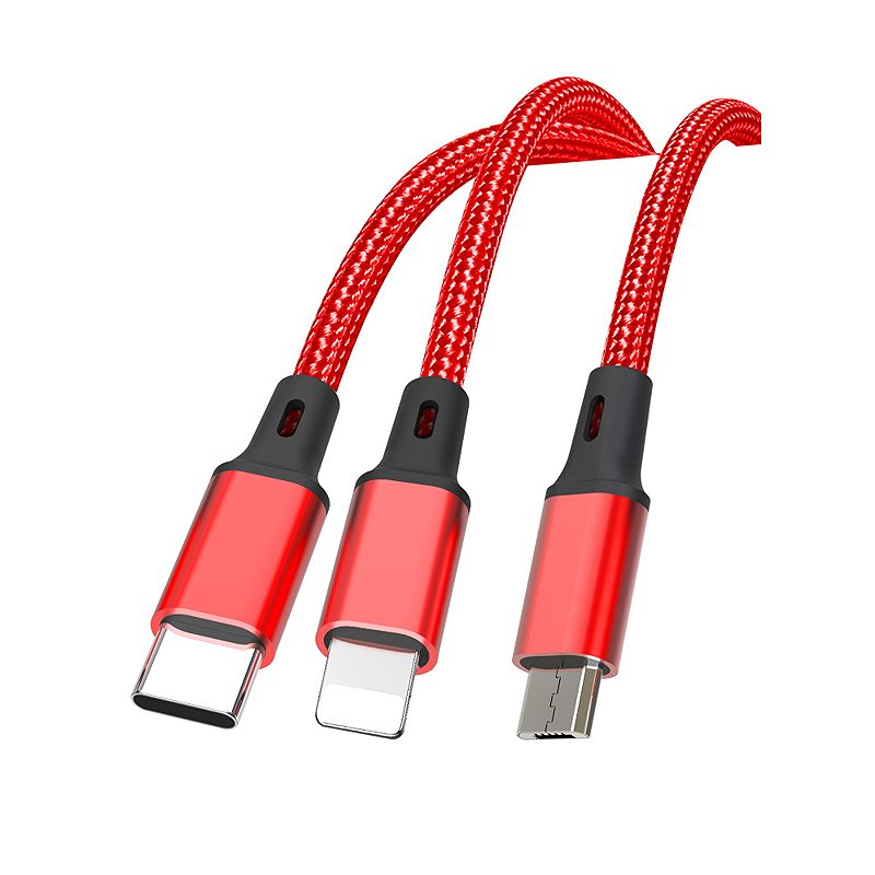 XO cable NB173 3in1 USB - Lightning + USB-C + microUSB 1,2 m 2,4A red - Billede 2