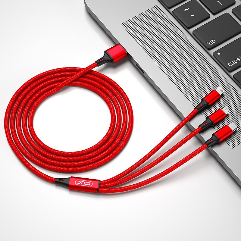 XO cable NB173 3in1 USB - Lightning + USB-C + microUSB 1,2 m 2,4A red - Billede 3