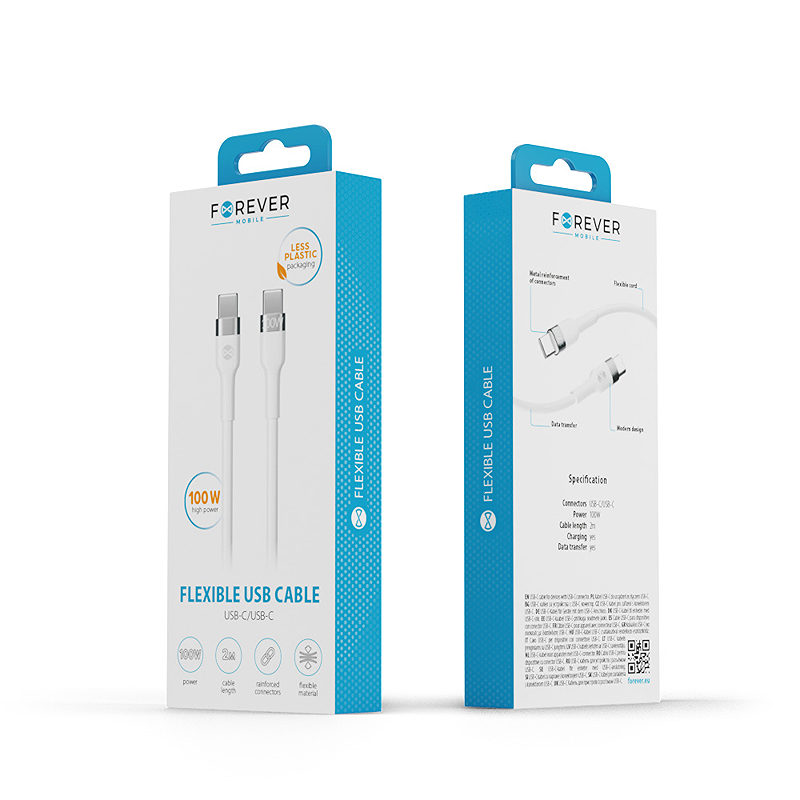 Forever Flexible cable USB-C - USB-C 2,0 m 100W white