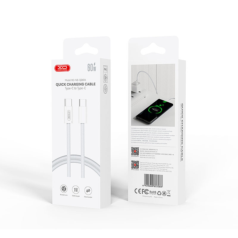 XO cable NB-Q260A PD USB-C - USB-C 1m white 60W - Billede 3
