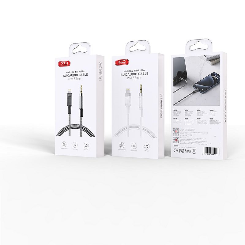 Alternative view of XO cable audio NB-R279A Lightning - jack 3,5mm 1,0m black