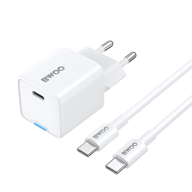 BWOO GaN PD 30W wall charger 1x USB-C port with 60W cable USB-C 2A white - Billede 2