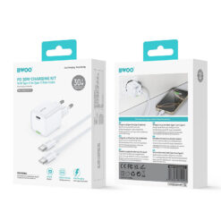 BWOO GaN PD 30W wall charger 1x USB-C port with 60W cable USB-C 2A white - Billede 4