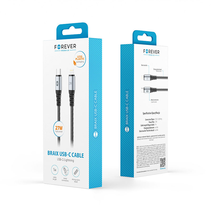 Forever Braix cable USB-C - Lightning 1,0 m 27W black
