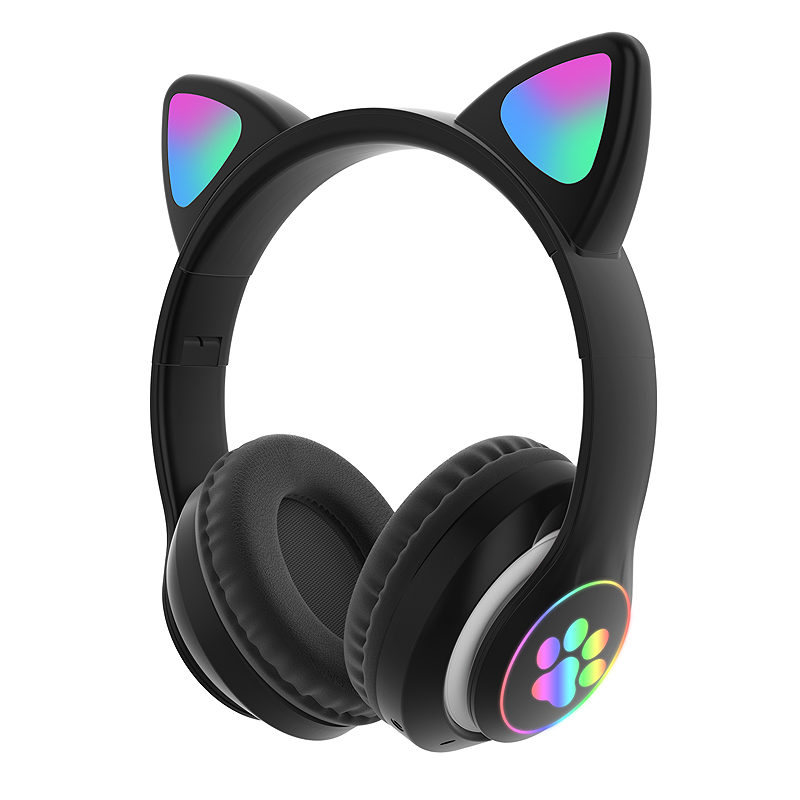 SŁUCHAWKI DLA DZIECI BLUETOOTH LED / KOCIE USZY, BLACK / CZARNY