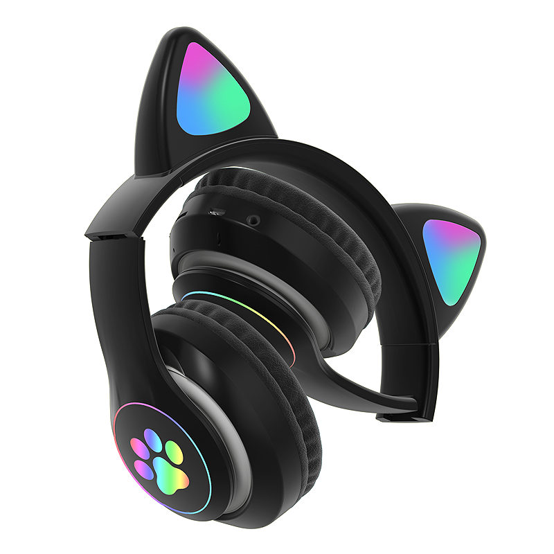 SŁUCHAWKI DLA DZIECI BLUETOOTH LED / KOCIE USZY, BLACK / CZARNY - Billede 4