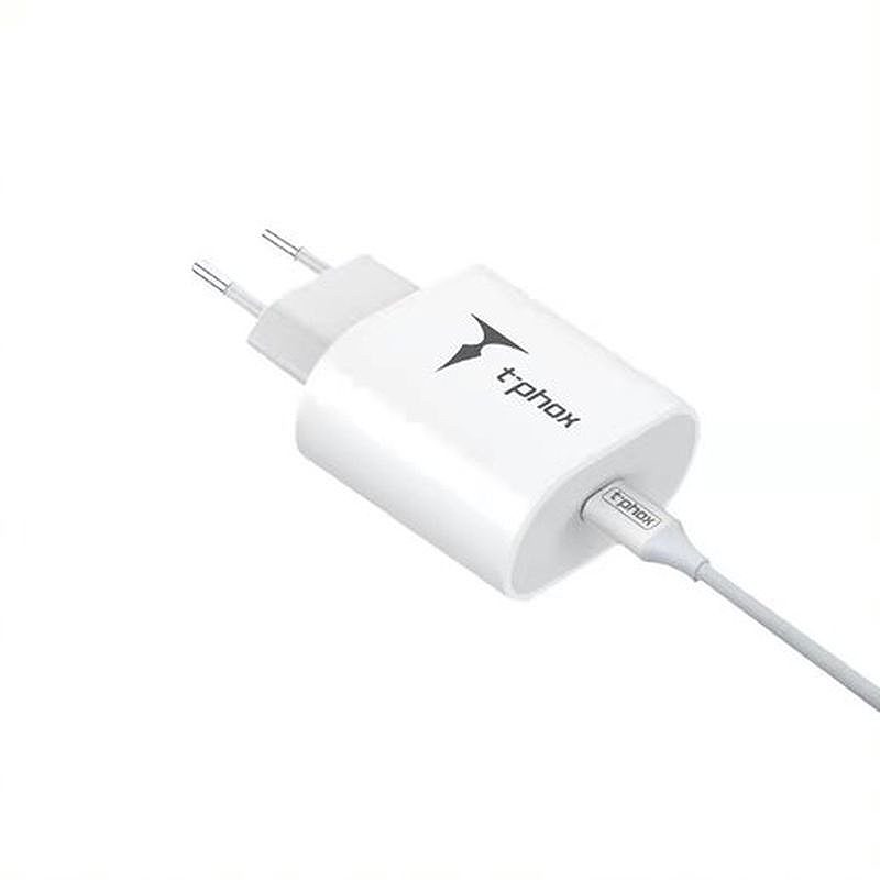 WALL CHARGER T-PHOX ISPEED 20W USB-C/LIGHTNING CABLE WHITE - Billede 2