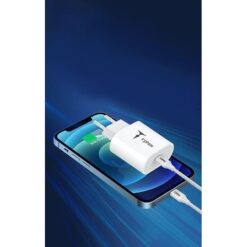 WALL CHARGER T-PHOX ISPEED 20W USB-C/LIGHTNING CABLE WHITE - Billede 3