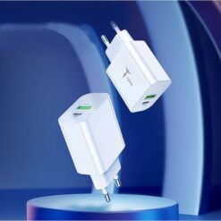 WALL CHARGER T-PHOX SPEEDY USB-C 20W/USB 18W PD QC + CABLE LIGHTNING 1M WHITE - Billede 3