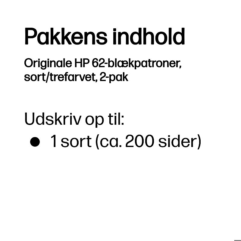 HP Originale 62-blækpatroner, sort/trefarvet, 2-pak - Billede 3