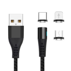 Maxlife MXUC-02 magnetic cable USB - Lightning + USB-C + microUSB 1,0 m 2A black nylon - Billede 4