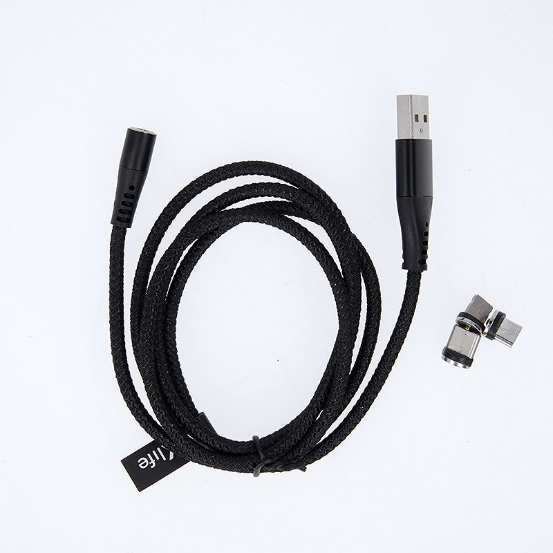 Maxlife MXUC-03 magnetic cable USB - Lightning + USB-C + microUSB 1,0 m 3A black nylon - Billede 3