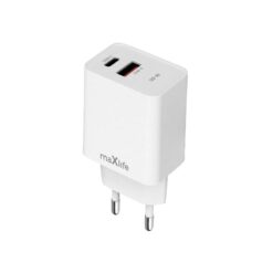 Alternative view of maxlife 220V 20W PD QC oplader 1x USB-C 1x USB hvid