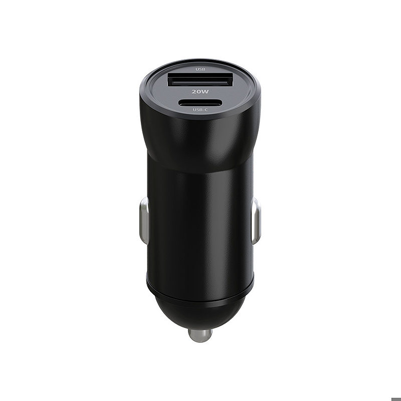 Maxlife MXCC-04 PD QC car charger 1x USB-C 1x USB 20W black + USB-C - Lightning cable 27W - Billede 2