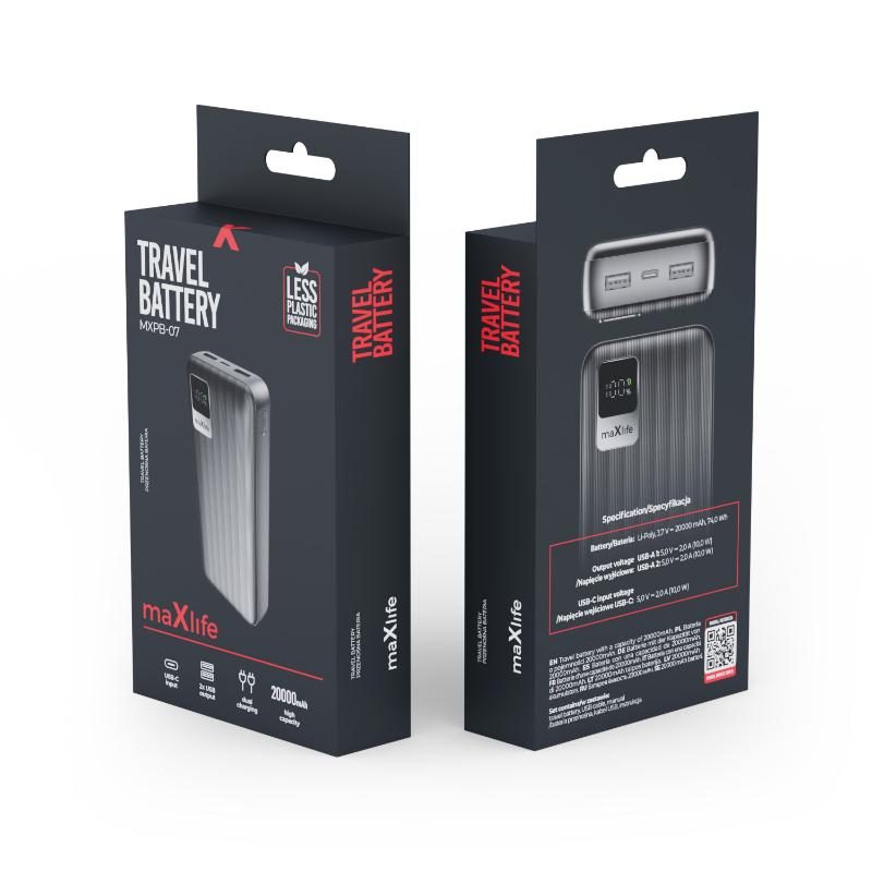 maXlife powerbank 20.000 mAh Li-ion sort