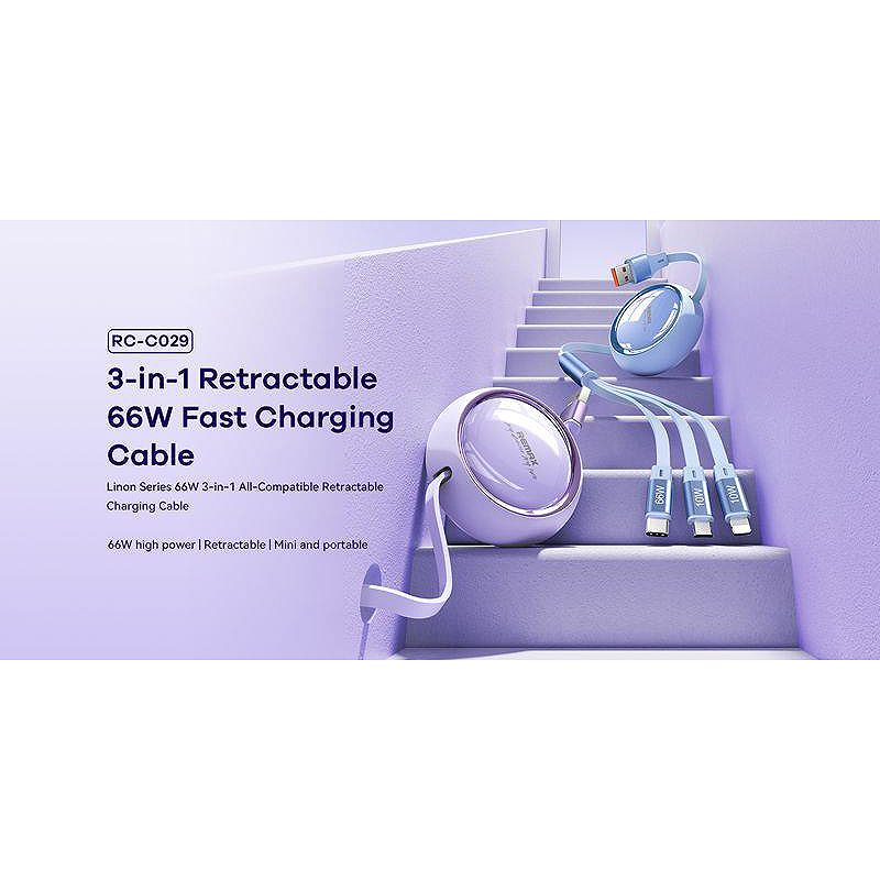 Alternative view of CABLE REMAX LINON SERIES 66W 3IN1 USB-C/MICRO/LIGHTNING RC-C029 PURPLE