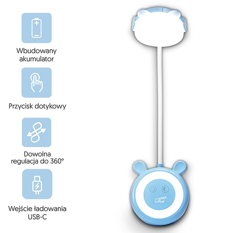 LED Teddy bear desk Lamp 3W, 3000/4500/6000K, adjustable, 1200mAh, blue, LTC