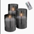 Decorational LED Candle set 3 pcs. smoked glass + remote