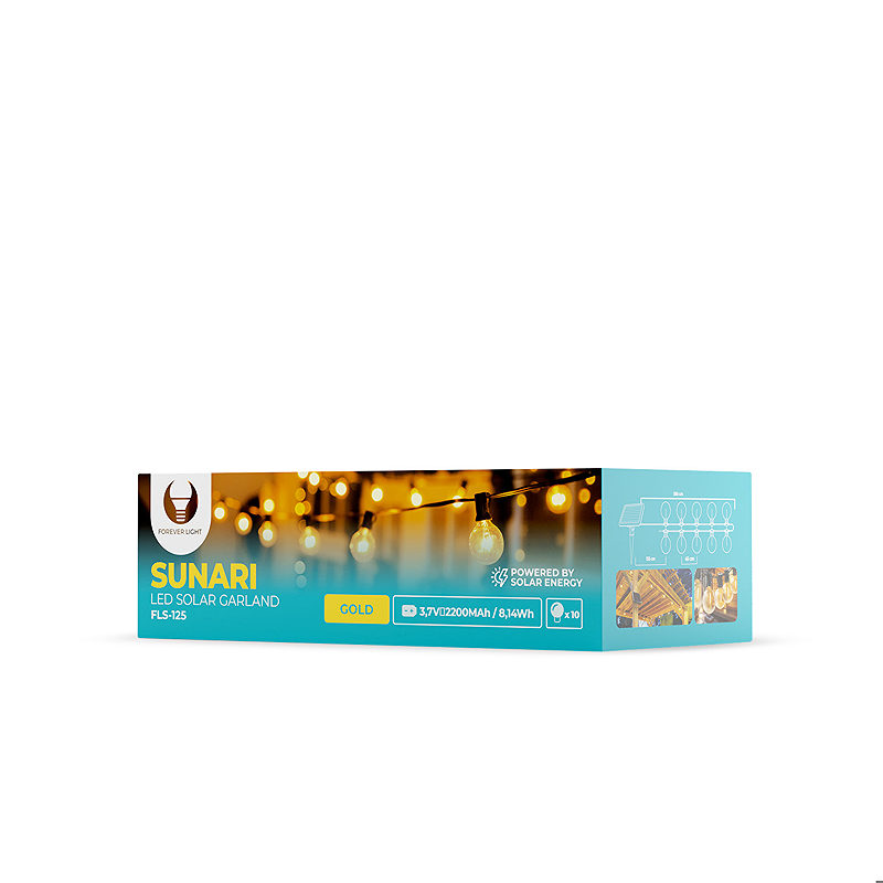 Forever Light LED Solar Garland SUNARI FLS-125 5,5m + 10 bulbs gold G40 IP44 - Billede 5