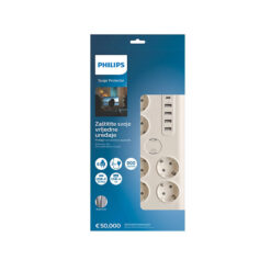 Alternative view of Anti-surge power strip PHILIPS extension cord 6 Schuko sockets + 6xUSB-A + 1xUSB-C 2m 16A white